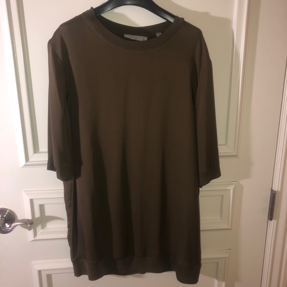 Vince short sleeve silk top tshirt khaki green